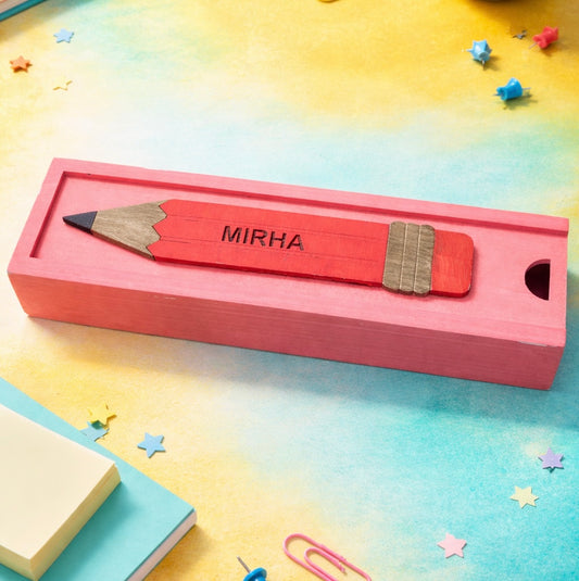 MIRHA - Wooden Pencil Box with Sliding Top - Pink