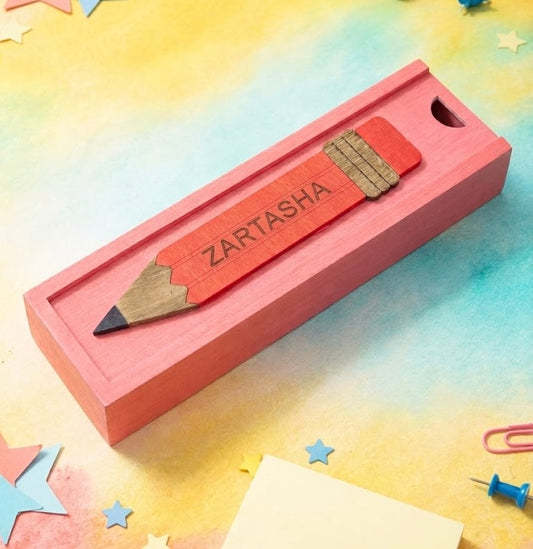 ZARTASHA - Wooden Pencil Box with Sliding Top - Pink