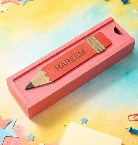 HAREEM - Wooden Pencil Box with Sliding Top - Pink
