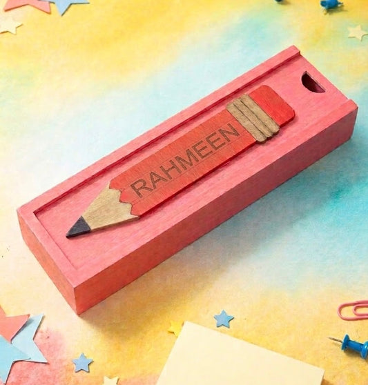 RAHMEEN - Wooden Pencil Box with Sliding Top - Pink