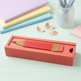 RUBAINA - Wooden Pencil Box with Sliding Top - Pink
