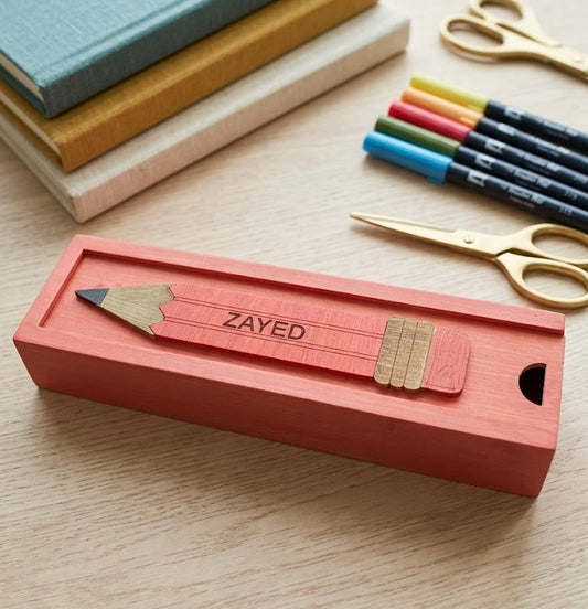 ZAYED - Wooden Pencil Box with Sliding Top - Pink