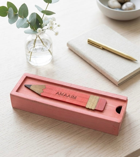 AMAAIM - Wooden Pencil Box with Sliding Top - Pink