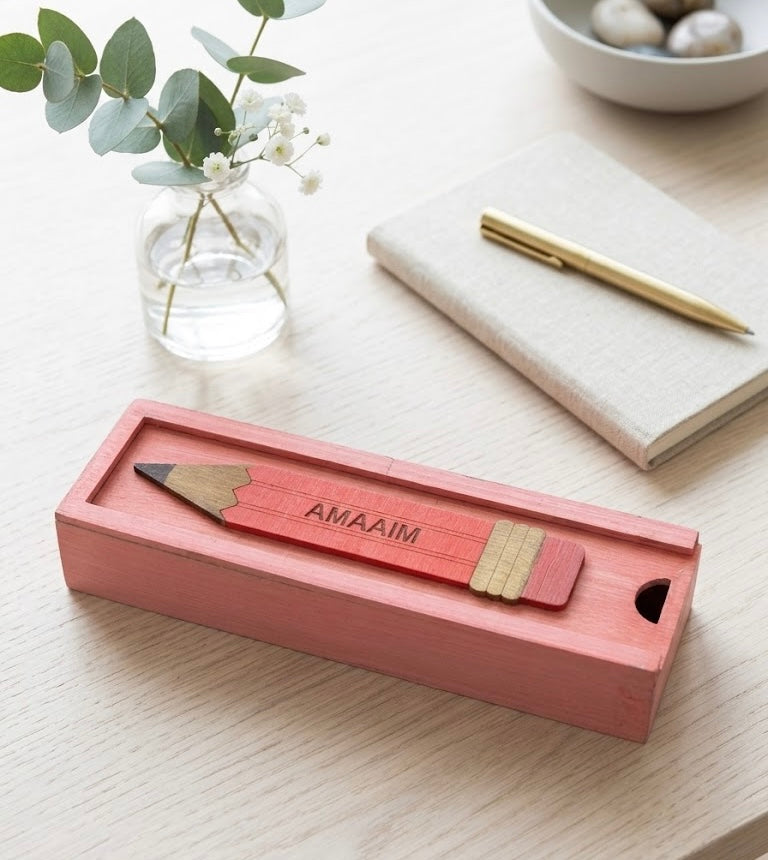 AMAAIM - Wooden Pencil Box with Sliding Top - Pink