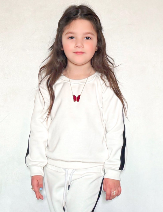 Cozy Fleece White Sweatshirt & Sweatpants Set - Active Winter Set