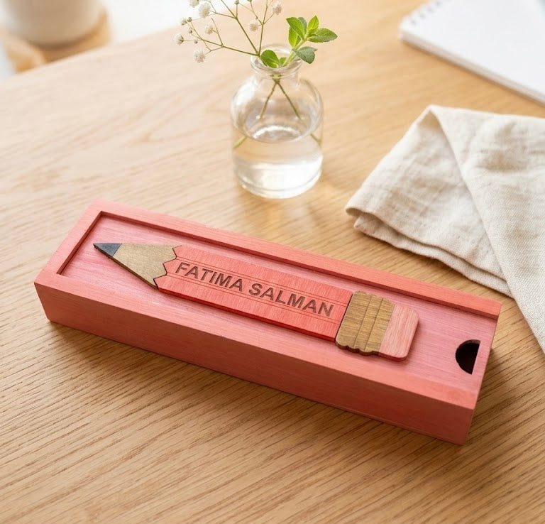 FATIMA SALMAN  - Wooden Pencil Box with Sliding Top - Pink