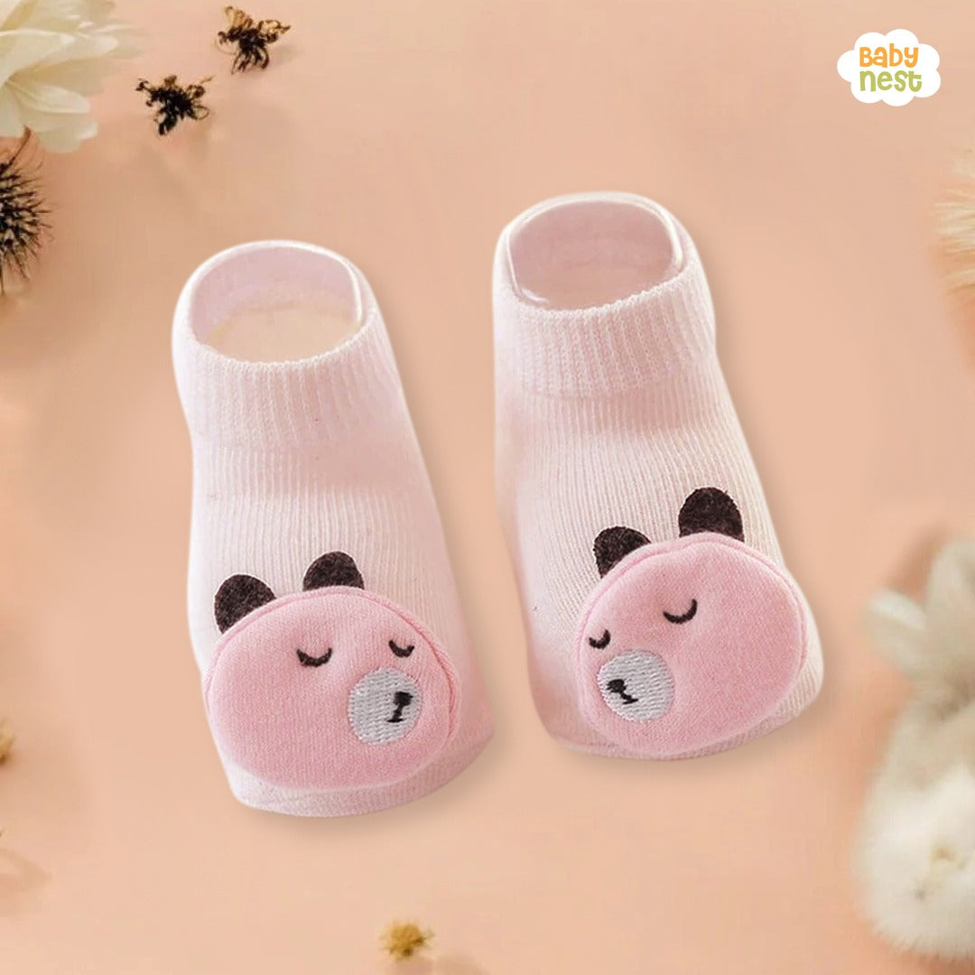 Adorable Baby Socks with Cute Bear Face Design - 0-3 Months