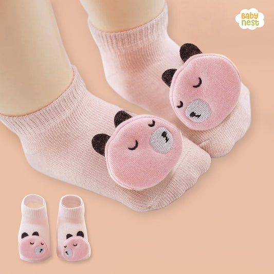 Adorable Baby Socks with Cute Bear Face Design - 0-3 Months