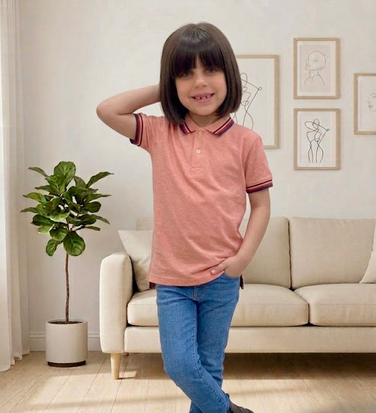 Pique Polo T-Shirt For Kids -Light Pink Sbt-371-D2