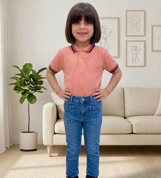 Pique Polo T-Shirt For Kids -Light Pink Sbt-371-D2