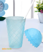 Plastic Glass with Straw  - Blue
