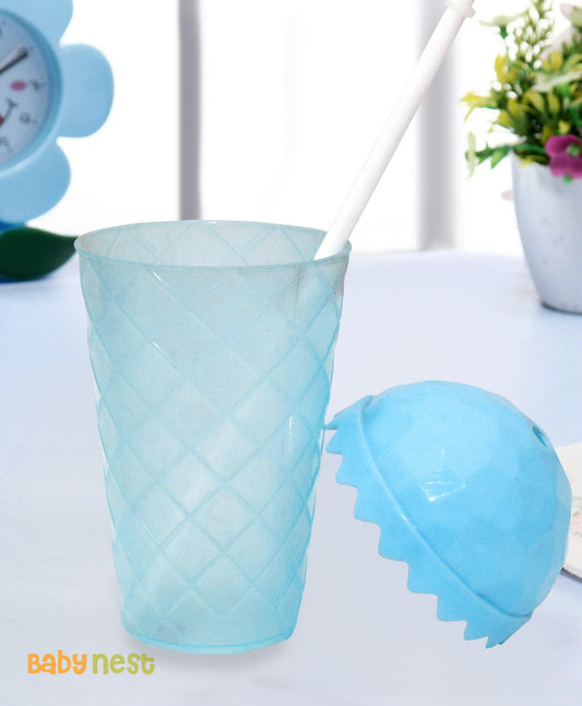 Plastic Glass with Straw  - Blue