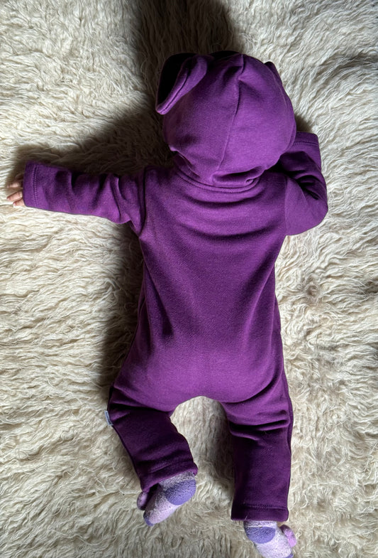 Fleece Bunny Full Sleeves Baby Jumpsuit with Snap Button - Purple