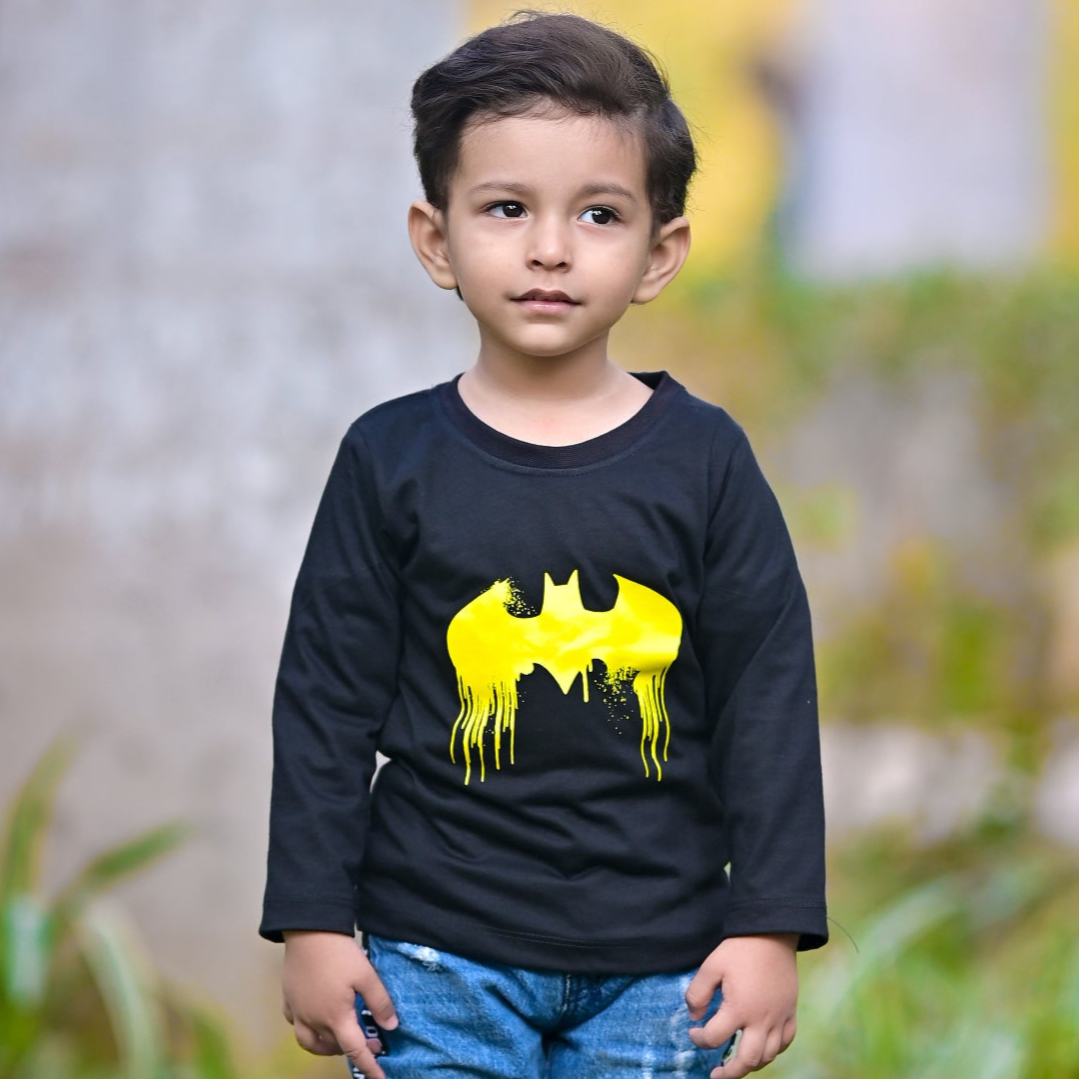 Black Batman Splash Printed Full Sleeves T-shirt for Kids