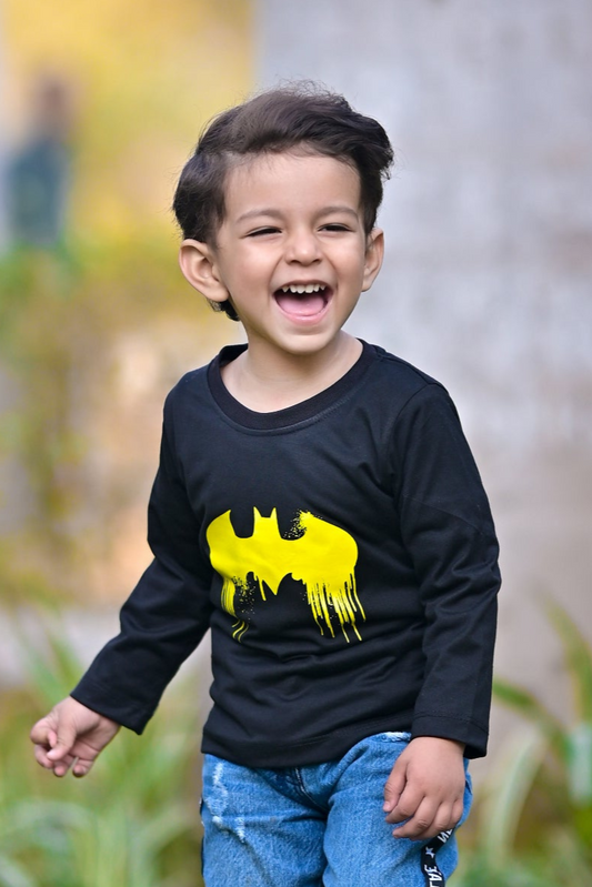 Black Batman Splash Printed Full Sleeves T-shirt for Kids