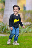 Black Batman Splash Printed Full Sleeves T-shirt for Kids