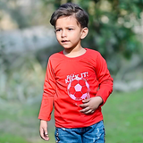 Red Soccer Spirit Lets Kick It Printed Full Sleeves T-shirt for Kids