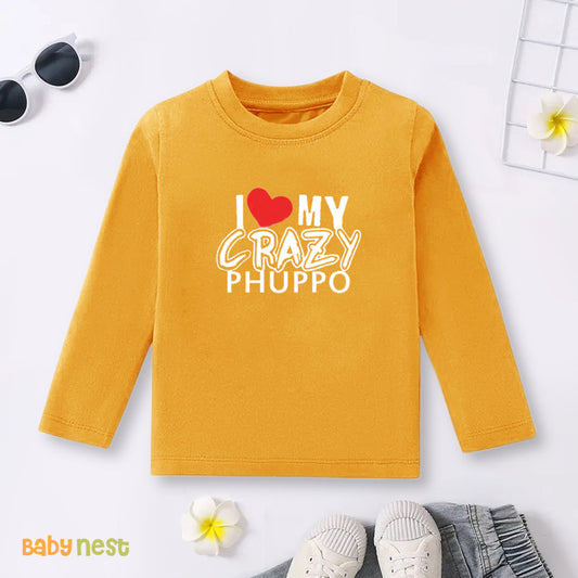 Full Sleeves T-shirt with I Love My Crazy Phuppo Print
