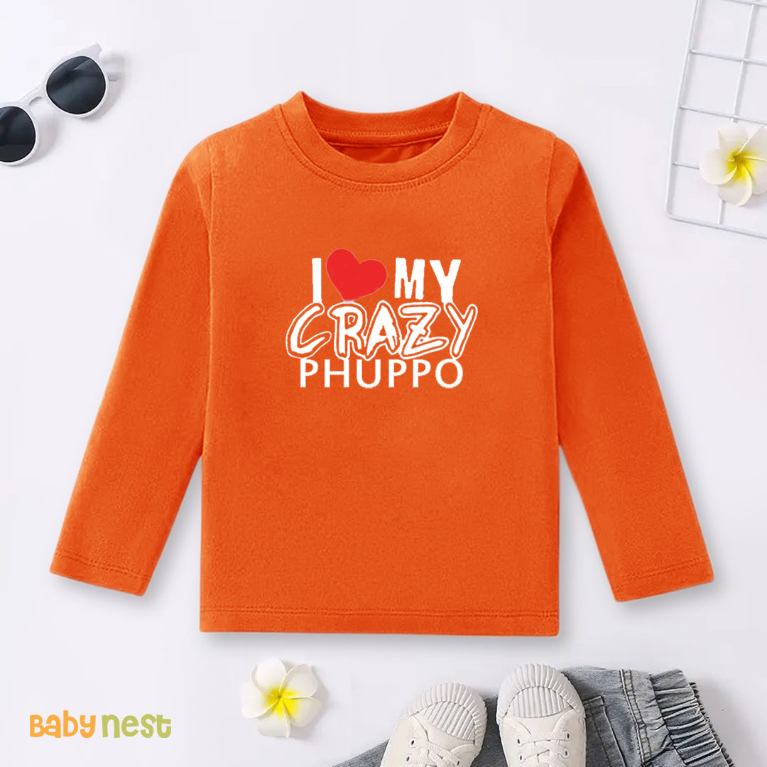Full Sleeves T-shirt with I Love My Crazy Phuppo Print