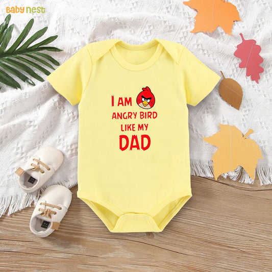 Easyclean Half Sleeves Onesie with I'M Angry Bird Like My Dad Print