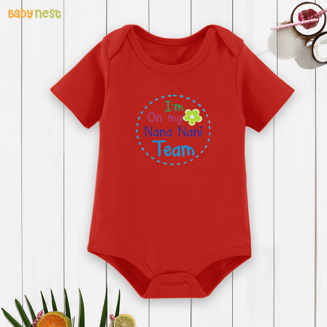 Half Sleeves Onesie with I'M On My Nana Nani Team Print-Red