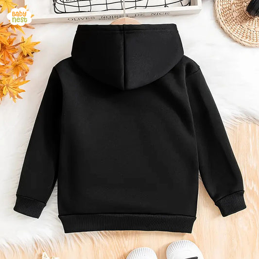 Embroidered Snug Bear Fleece Baby Hoodie -Black