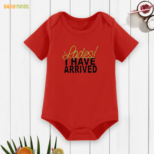 Half Sleeves Onesie with Laddies I Have Arrived Print-Red