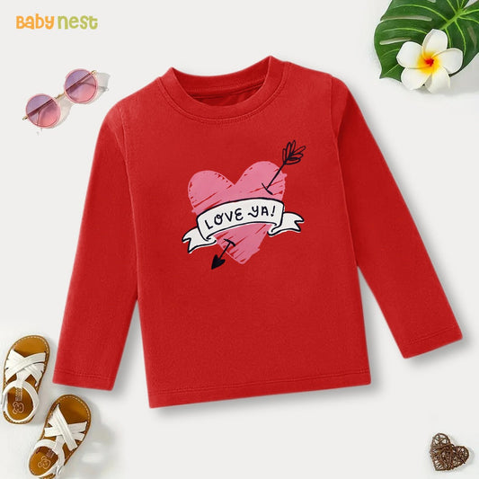 Love Ya! Heartfelt Printed Full Sleeves T-shirt for Kids - Red