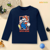 Mario Super Fun Adventures Printed Full Sleeves T-shirt for Kids - Navy