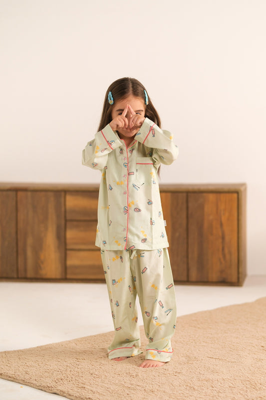 Mint Doodle Glam - Premium Nightsuit For Girls