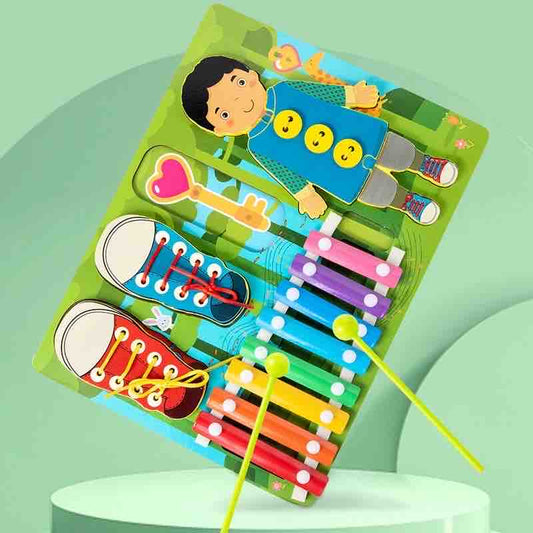 3in1 Wooden Threading Board - xylophone & thread game for kids