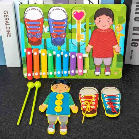 3In1 Wooden Threading Board - Xylophone & Thread Game For Kids