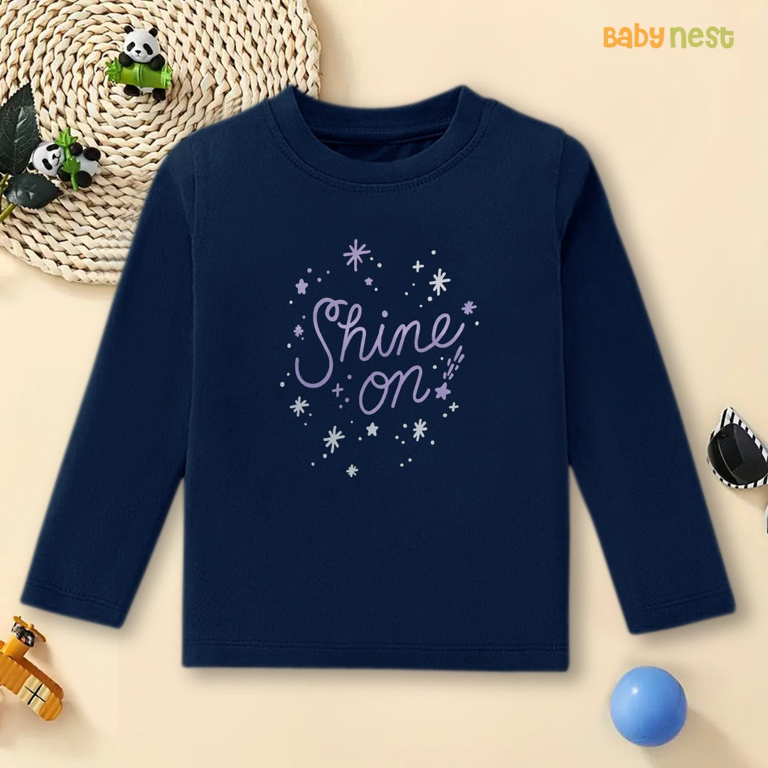 Navy Blue Shine On Little Star! Printed Full Sleeves T-shirt for Kids