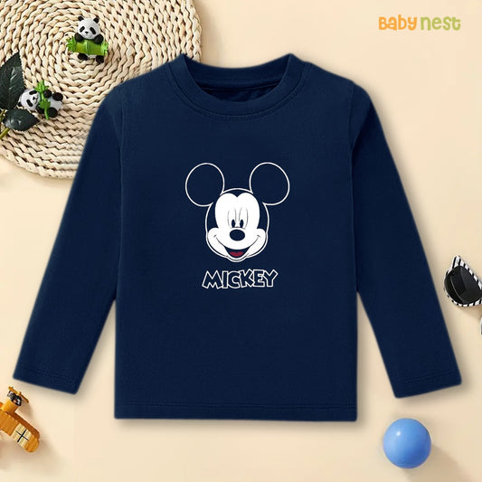 Navy Mickey Mouse Printed Full Sleeves T-shirt for Kids