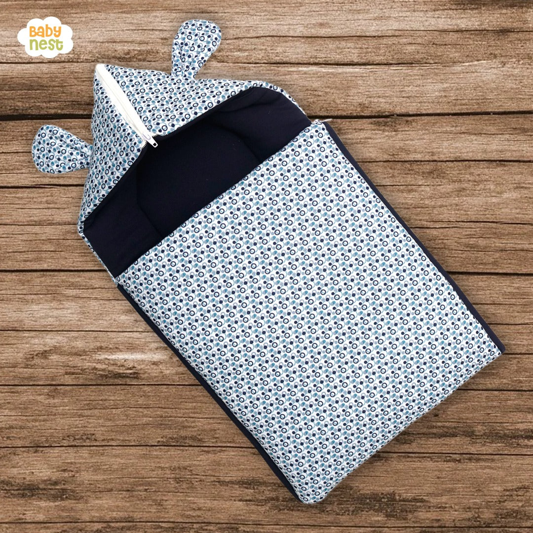 Navy Spotty Hooded Bear Carry Nest & Sleeping Bag