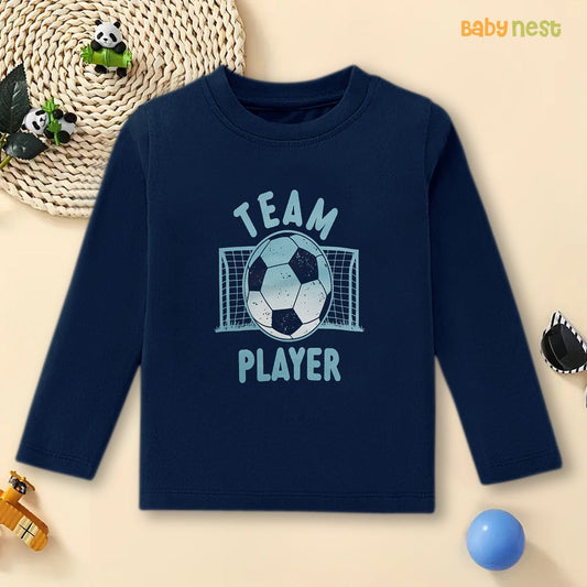 Navy Team Player Printed Full Sleeves T-shirt for Kids