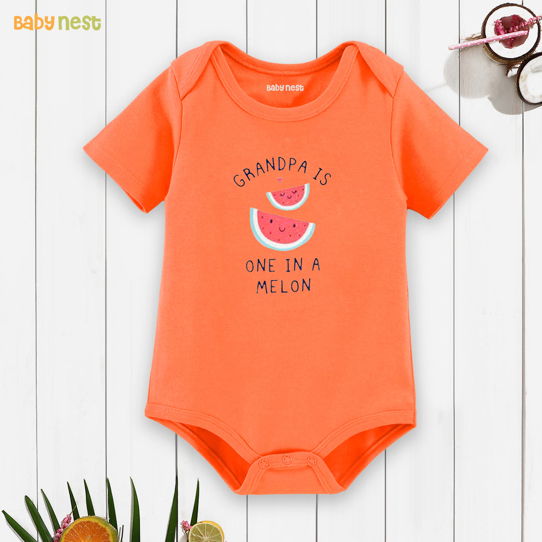 Easyclean Half Sleeves Onesie with Grandpa Is One In A Melon Print