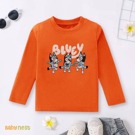 Orange Bluey and the Fun Squad Printed Full Sleeves T-shirt for Kids