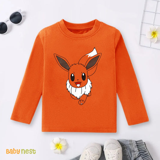 Orange Eevee Energy Printed Full Sleeves T-shirt for Kids