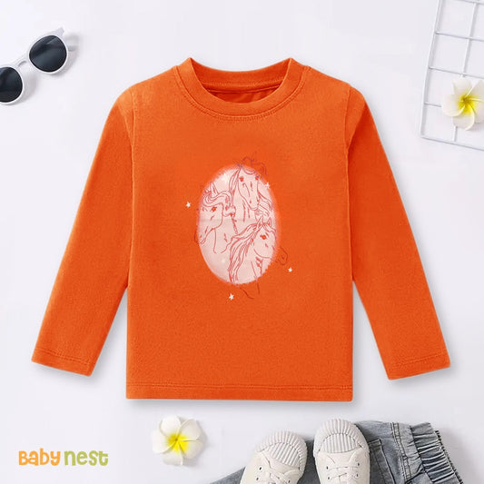 Orange Unicorn Dreams Printed Full Sleeves T-shirt for Kids