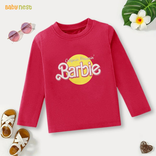 Pink California Dreaming Barbie Printed Full Sleeves T-shirt for Kids