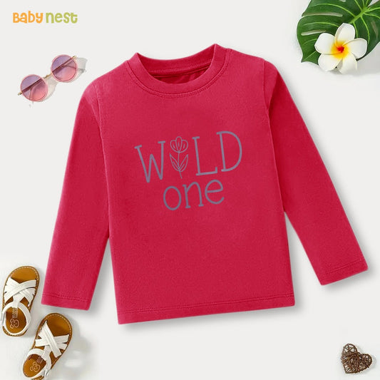 Pink Wild One Floral Printed Full Sleeves T-shirt for Kids