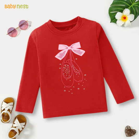 Red Ballet Dreams Shoes Printed Full Sleeves T-shirt for Kids