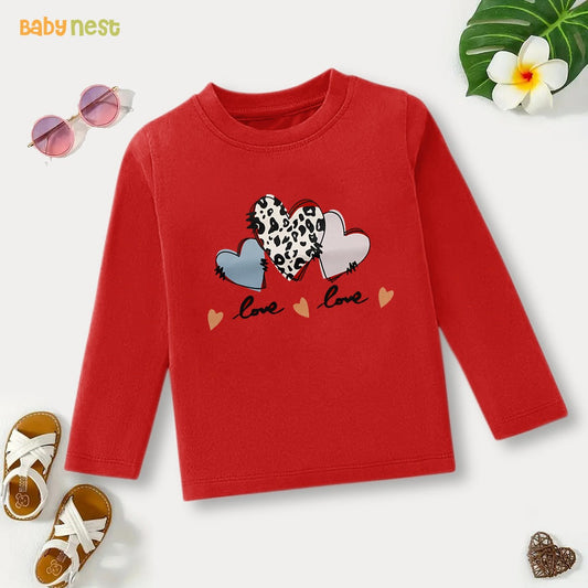 Red Heartfelt Love Printed Full Sleeves T-shirt for Kids