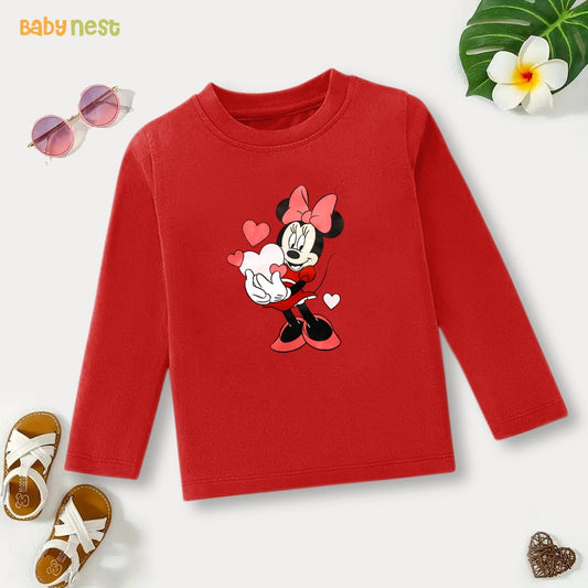 Red Minnie Mouse Heart Printed Full Sleeves T-shirt for Kids