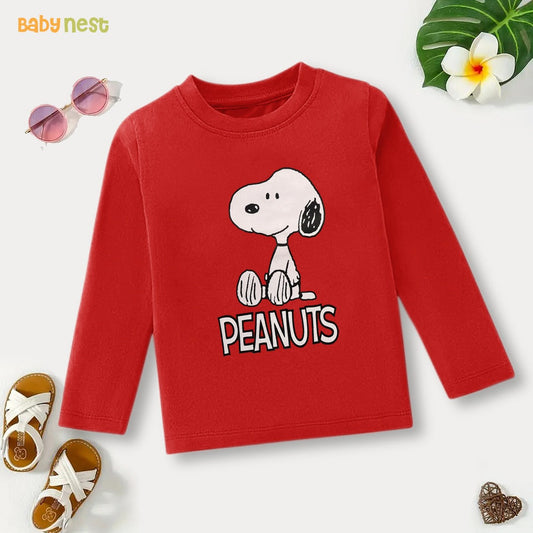 Red Peanuts Fun Printed Full Sleeves T-shirt for Kids