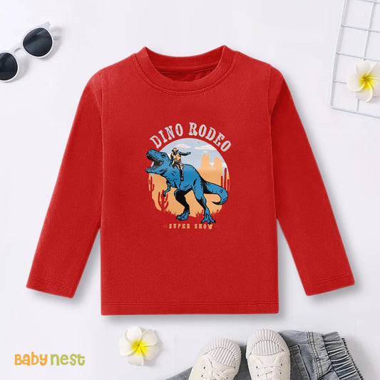 Red Riding in the Dino Rodeo Printed Full Sleeves T-shirt for Kids