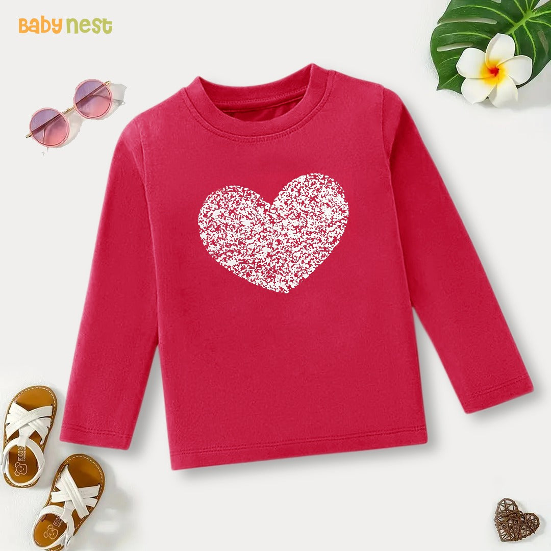 Sparkly Heart Printed Full Sleeves T-shirt for Kids - Pink