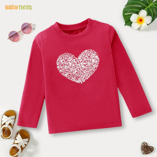 Sparkly Heart Printed Full Sleeves T-shirt for Kids - Pink