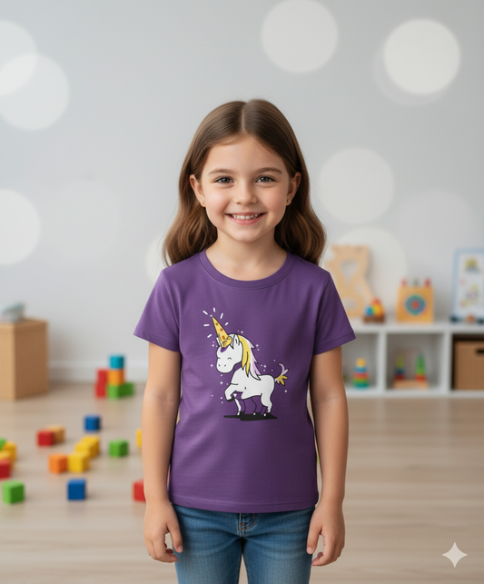 Starry Unicorn Half Sleeves T-shirt For Kids - Purple